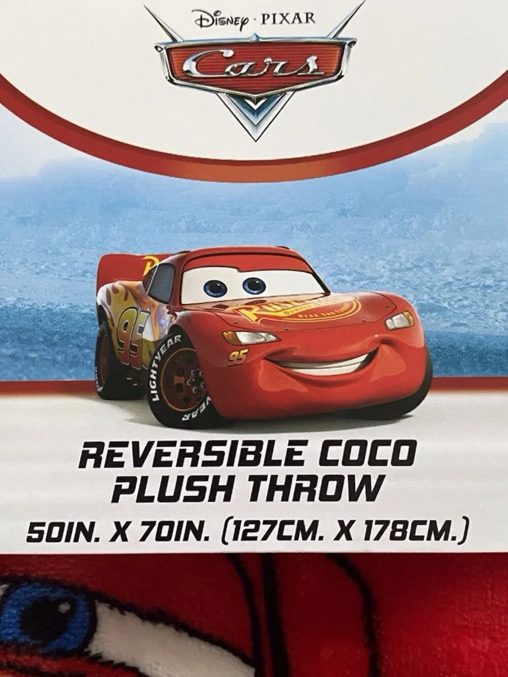 DISNEY Pixar CARS LIGHTNING MCQUEEN Reversible Coco Throw Blanket 50 X 70” NEW